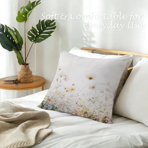Farmhouse Rustic Daisy Floral Pillow Cover 18x18,Cottagecore Botanical Wildflower Field Decorative Lumbar Pillow Cover for Couch Bed Home Living Room Bedroom