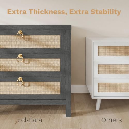 Eclatara Large Rattan Night Stand Set of 2 Boho Nightstand with 3 Drawers