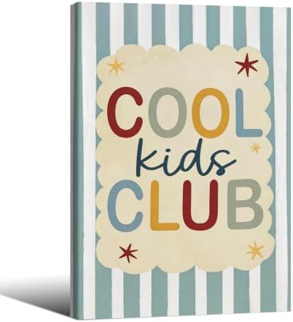 Wrapped Framed 24x36 inch Trendy Preppy Blue Striped Wall Art Cool Kids Club Quotes Poster Modern Funny Toddler Canvas Prints for Kids Playroom Bedroom Wall Decor