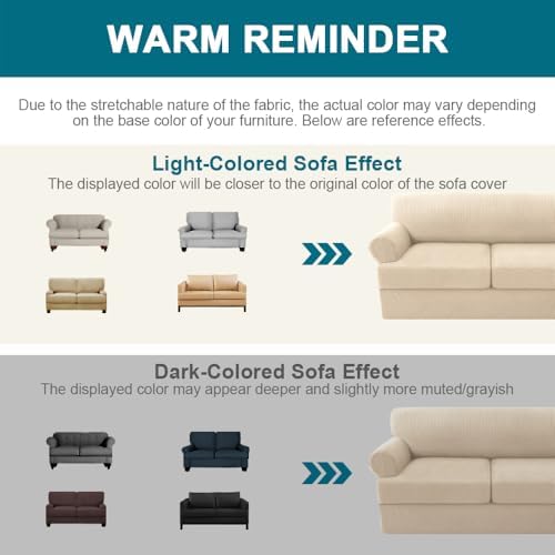Turquoize 3 Piece T Cushion Loveseat Slipcovers Sofa Cover for 2 Cushion Couch Cover Washable Slipcover Furniture Covers with 2 Individual T Cushion Seat Covers (2 Cushion Loveseat, Biscotti Beige)