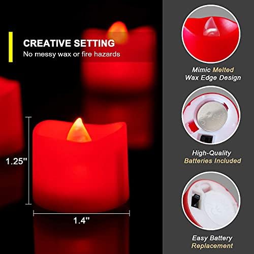 Homemory 24-Pack Red Flameless Battery Tea Light Candles, 200+ Hours