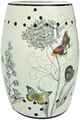 Ceramic Stool Accent Seat, End Table Butterfly Decor