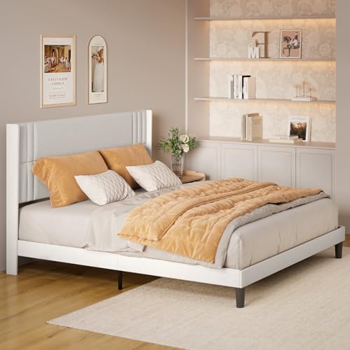 Gizoon King Bed Frame with Wingback Headboard, Upholstered Platform Bed