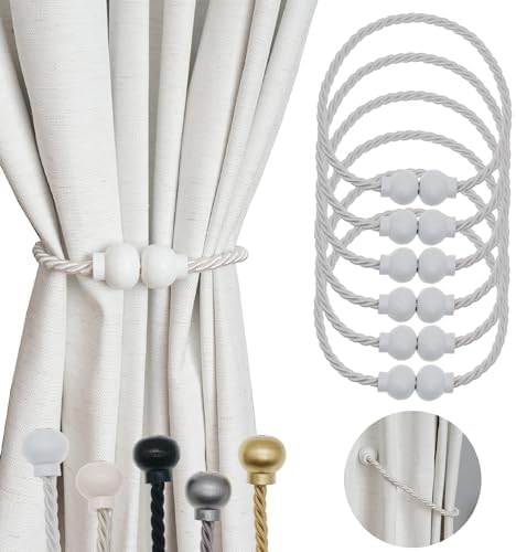 6Pcs Magnetic Curtain Tiebacks Modern Handmade Rope Curtain Tie Backs White