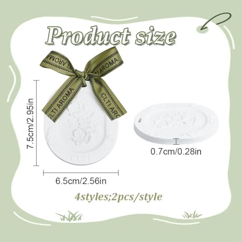 INFUNLY 8 Pcs Scented Plaster Hanging Ornaments, White Rose Embossed Aroma Pendants, 4 Assorted Fragrances, Non-Electric Car Home Office Decor Gift, 2.6x3x0.3 in
