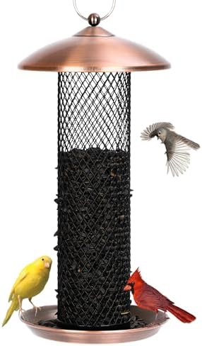 Gtongoko Bird Feeders for Outdoors, All Metal Mesh Tube Bird Feeder Copper