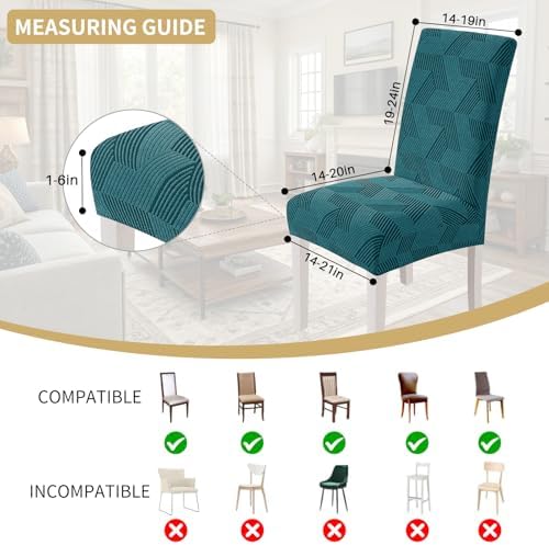 JIVINER Stretch Dining Chair Slipcovers Set of 2, Geometrical Jacquard Dining Chair Covers, Washable Kitchen Chair Covers for Dining Room, Hotel, Party, Peacock Blue