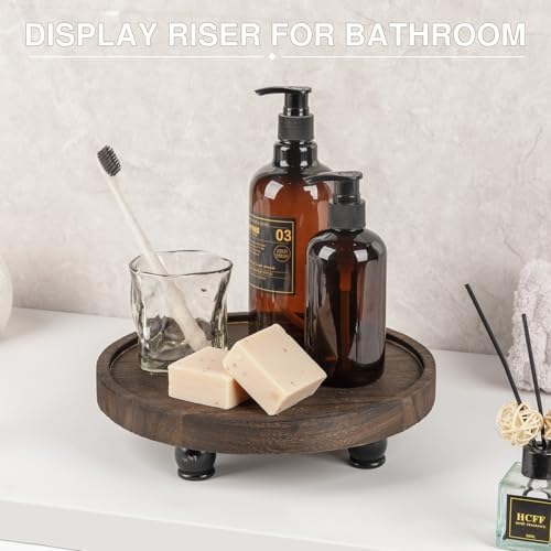 Tikea Round Wood Riser, Farmhouse Riser for Decor, Rustic Display Tray 10in