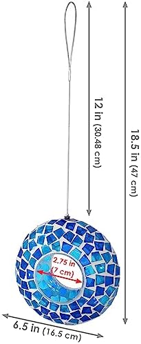 Sunnydaze Mosaic Glass Bird Feeder for Outdoors, Blue Mosaic