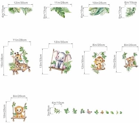 Jungle Animal Wall Decals for Baby: Animals Son Swings Nursery Room Decor with Peel and Stick Removable Vinyl Wall Stickers for Kids Bedroom Safe and Easy to Apply - Ages 0-12 Years