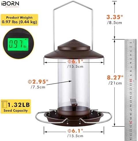 iBorn Hanging Bird Feeder Metal Chew Resistant, Bronze,1.32 LB