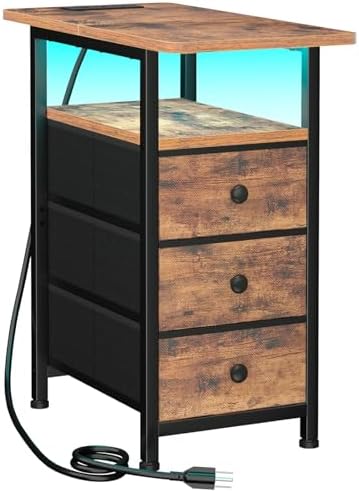 AMHANCIBL Narrow Side Table with Charging Station, Small End Table