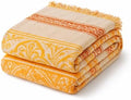 100% Cotton Boho Throw Blanket for Home Decor – Classic Farmhouse Quilt Bedding, Muslin Blankets for Adults, Vintage Woven Decorative Blanket for Couch, Bed Layering Use, Bohemian Stripe, 50"x60"