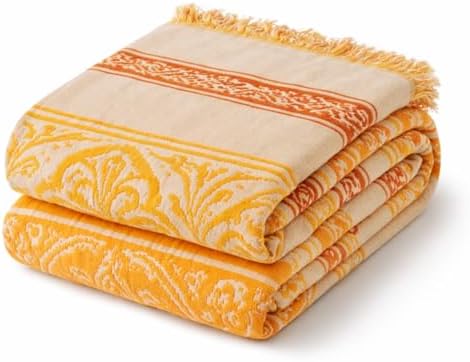 100% Cotton Boho Throw Blanket for Home Decor – Classic Farmhouse Quilt Bedding, Muslin Blankets for Adults, Vintage Woven Decorative Blanket for Couch, Bed Layering Use, Bohemian Stripe, 50"x60"