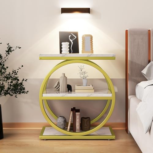 IBUYKE Narrow End Table with 3 Storage Shelves,White Gold UTMJ418G