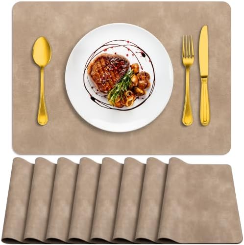 ADRIMER Fall Placemats Set of 8, Heat Resistant Faux Leather, Apricot