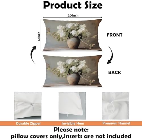 Vintage Moody Hydrangea Floral Lumbar Pillow Cover 12x20 Double-Sided, Cottagecore Room Decor, Farmhouse Spring White Flower Botanical Decorative Throw Pillow Cover for Living Room Home