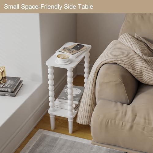 Veegle Narrow Side Table Small End Table for Small Spaces White