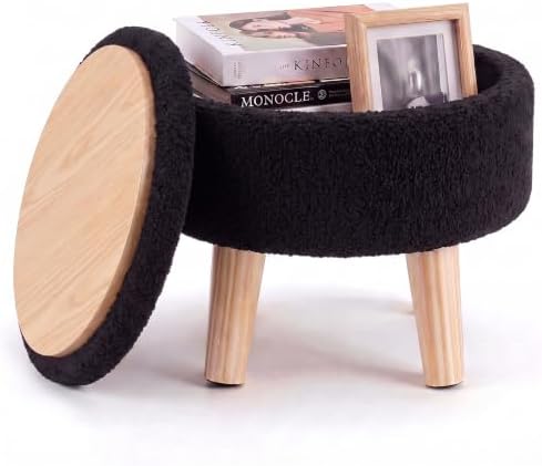 DUMOS Small Storage Ottoman Foot Stool, Round Foot Rest for Living Room