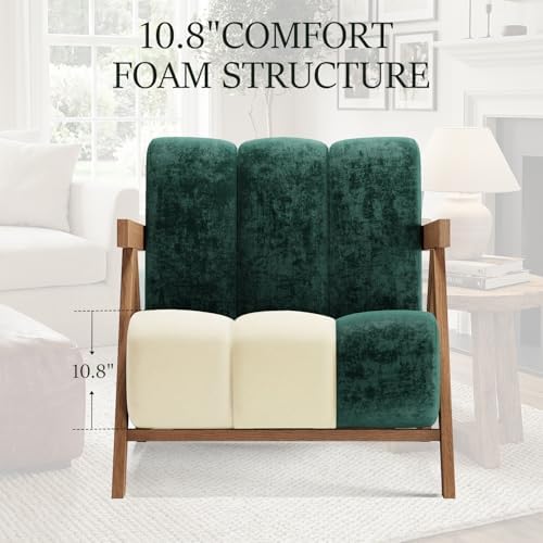 Modern Accent Chair Set of 2 for Living Room Bedroom,Comfy Chenille Reading Chair with Wood Frame,Upholstered Lounge Armchair with Thick High-Elastic Sponge for Apartment & Waiting Room(Green,2)