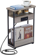 YEAKOO Narrow Side Table with Charging StationSmall Spaces Narrow End Table