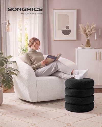 SONGMICS Round Ottoman with Storage, Vanity Stool, Plush Fabric