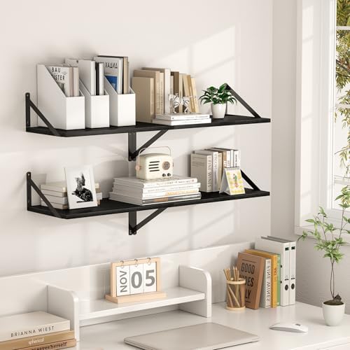 Heimlove 44W x 12D Deep Floating Shelves Set of 2 Black
