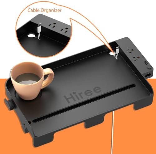 Bedside Shelf for Dorm Bunk Bed with USB Charging Port and 2 AC Outlets, Bedside Caddy, Attachable Bedside Table, College Dorm Essential Clip On Bedside Tray, Bunk Bed Accessories, Bedroom Furniture