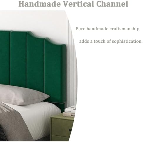 Befurtori Queen Size Headboard Only, Velvet Wall Mounted Headboard Queen/Full Size for Adjustable Bed, Modern Vertical Channel Design with Curved Tufted Upholstered Head Board, Jade Green