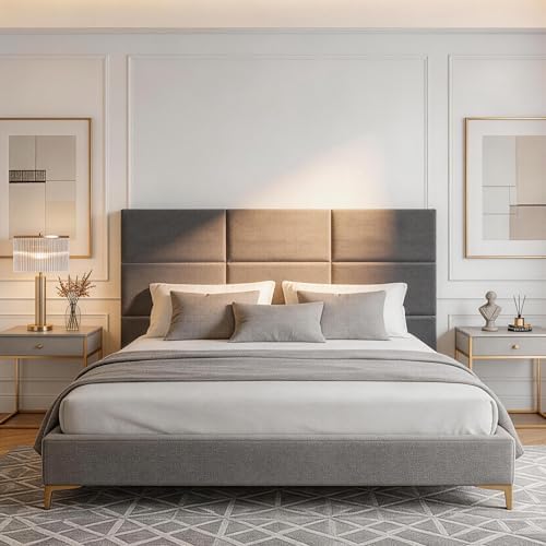 Fromann Upholstered Wall Mounted Headboard for Queen/TXL/King Size Beds, Peel and Stick Headboard 23.6" x 11.8"/PC, Interior Wall Panels for Bedroom Study, Headboards Only (3, Dark Grey)