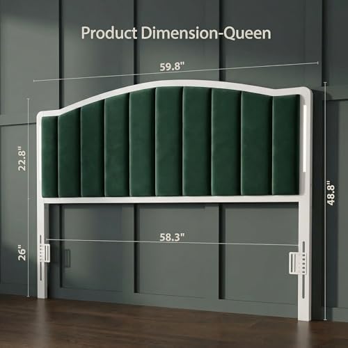 Upholstered Tufting Headboard for Queen Size Bed with Lights, Green