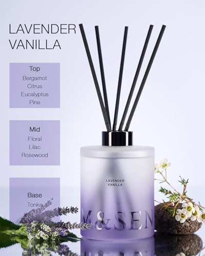 M&SENSE Reed Diffuser Set, Lavender Vanilla, 17 oz Natural Essential Oil