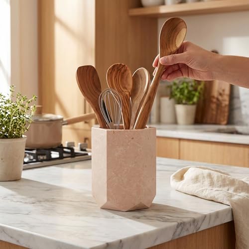 Radicaln Marble Utensil Holder Kitchen Counter, 6.5 Inch Spoon Crock