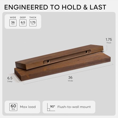 Homeforia 36 Inch Floating Shelves, High-End Solid Pine Wood, Set of 3