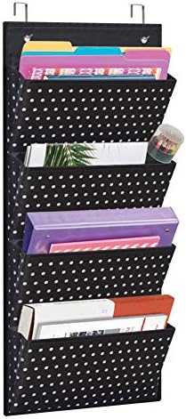 4 Pocket White Dots Wall Mount/Over Door File Hanging Storage Organizer - Office Supplies, School, Classroom, Office or Home Use