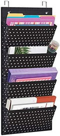 4 Pocket White Dots Wall Mount/Over Door File Hanging Storage Organizer - Office Supplies, School, Classroom, Office or Home Use
