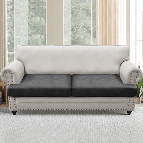 T Cushion Sofa Slipcovers Leather-Look 2PC Stretch Sofa Cushion Covers for 2 Cushion Couch Individually Couch Seat Cover with Elastic Bands, Pet-Friendly, Non-Slip, Easy Fit - Dark Grey