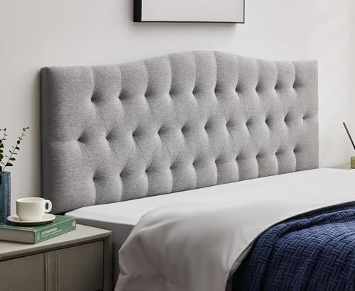 Tufted Upholstered Full Size Headboard Only, Adjustable 38-50 in, Gray