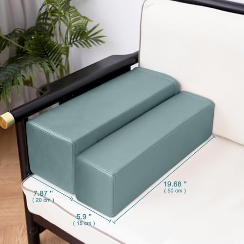2 Pack Couch Arm Rest Pillow, 8''x8''x20'' Faux Leather Waterproof Cover, High Density Foam Armrest Cushion, Removable & Washable Elbow Support for Sofa, Bed, and Armchair (Blue)