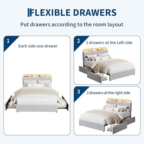 GarveeHome Queen Bed Frame, Platform Bed with Storage Headboard & Drawers