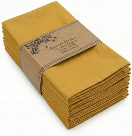 Accent Home 100% Cotton Napkins, Delicate Cloth Napkins for Dinners, Parties and Weddings，18 x 18 Inch Set of 6 - Mustard