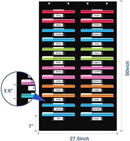 24 Pockets File Storage Pocket Chart with 24 Nametag Pockets, Hanging Wall File Organizer for Classroom and Office, Organize Your Assignments, Files, Scrapbooks, Paper (Black-24 Pockets)