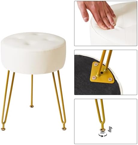 IBUYKE Makeup Vanity Stool, Faux Leather Round Footrest Chair, White LG-31W