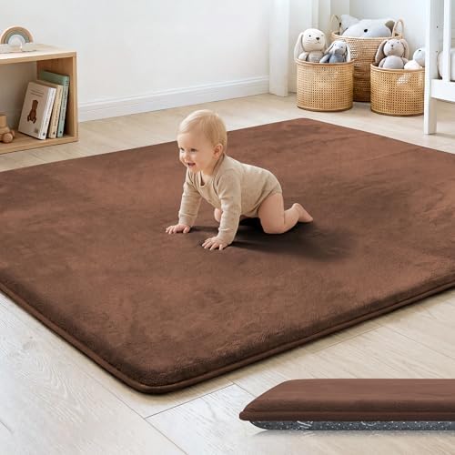 1.3" Thick Baby Floor Play Mat 50x50 Padded Foam Mat for Kids Brown