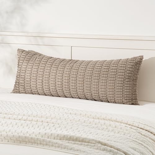 MIULEE Lumbar Corduroy Throw Pillow Cover for Bed 14x36 Light Brown