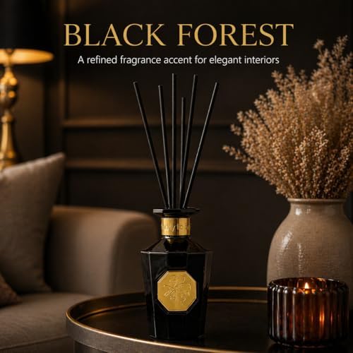 VANGIE Luxury Reed Diffuser for Home – Black Forest Fragrance | Warm Woody Home Scent | Elegant Glass Bottle with Rattan Reeds | Long-Lasting Home Fragrance | Decorative Gift for Living Room Bedroom