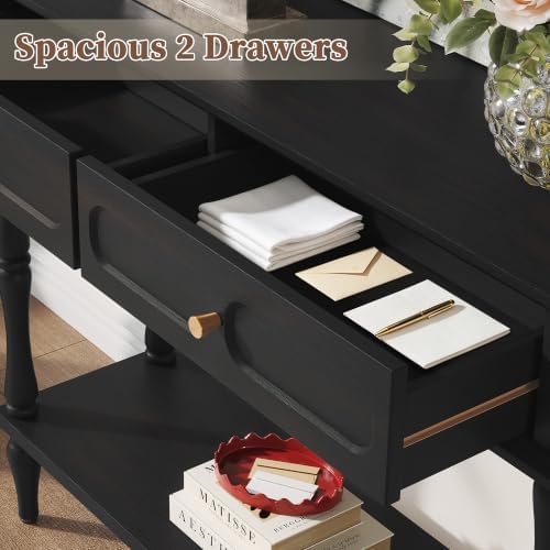 ARTPOWER 41" Mid-Century Console Table, 2 Drawers and Open Shelf, Black