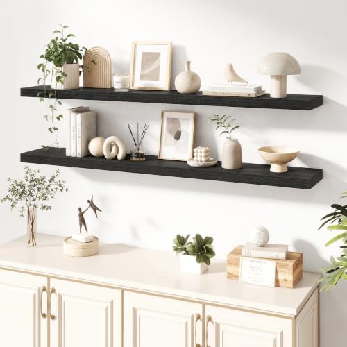 Dreamland 55 Inches Wall Mounted Wood Floating Shelves, Black, 2 Pack