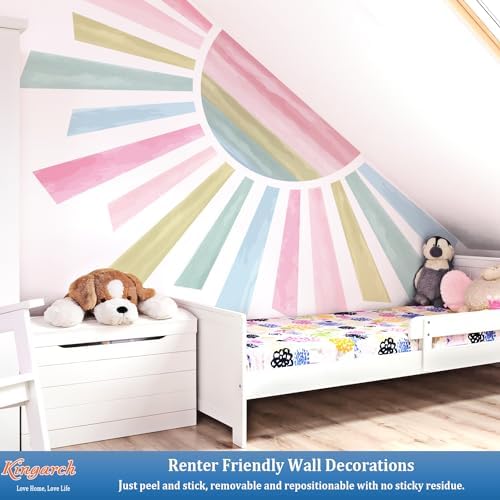 Large Boho Half Sun Wall Decals, Sunshine Peel and Stick Fabric Nursery Wall Decor, Removable Home Room Decor Murals Stickers for Kids Girls Toddler Bedroom Living Room Playroom