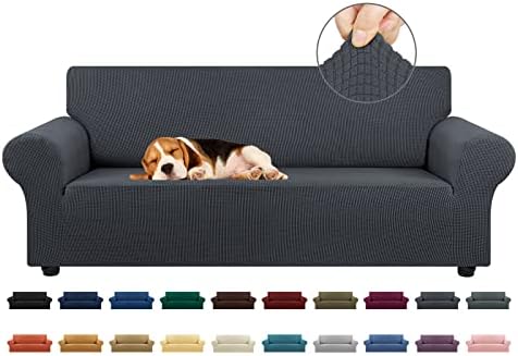 KEKUOU Stretch Couch Covers for Sofa, 3 Cushion Couch Slipcover,Charcoal